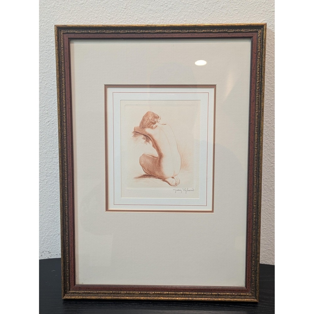 Vintage Jean Vyboud Nude Woman Etching Print Signed Framed 20 X 16 Realism Art